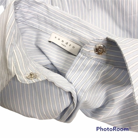 Sandro blue striped button down long sleeve blouse size 3 - Picture 5 of 9